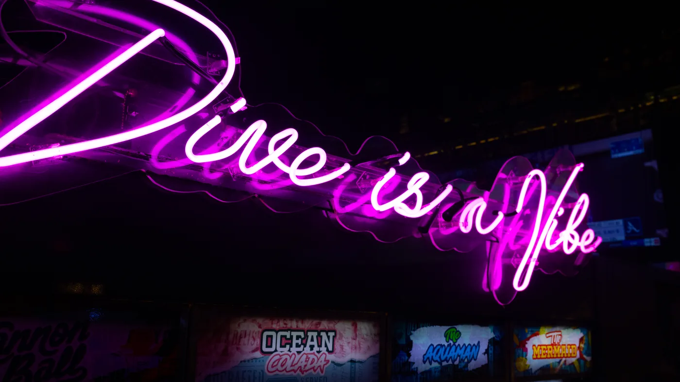 Dive is a Vibe neon sign